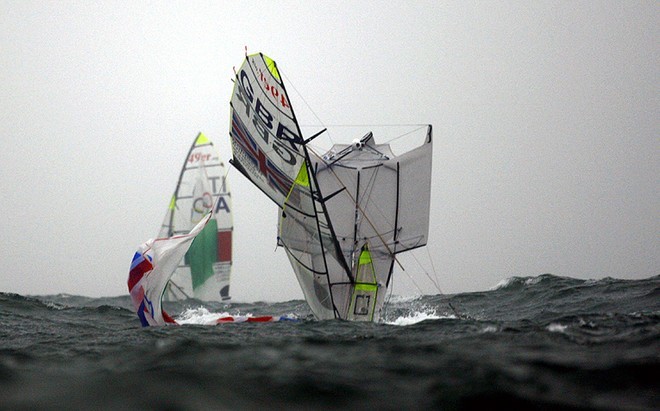 GBR cartwheels in the 49er’s Medal race of the 2008 Olympics<br />
<br />
<br />
 © Ingrid Abery http://www.ingridabery.com